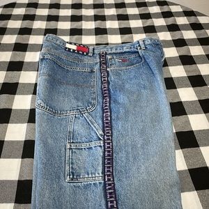 Vtg. Tommy Hilfiger Freedom CARPENTER Jeans Big Flag RIBBON STRIPE LOGO 36 x 32